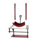 Ver imagem 1 de GABINETE DE VIDRO PARA BANHEIRO 60CM AP CUBA RETANGULAR CURVADA VERMELHO CEREJA COM TORNEIRA PRETA