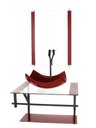 Ver imagem 1 de GABINETE DE VIDRO PARA BANHEIRO 60CM AP CUBA RETANGULAR CURVADA VERMELHO CEREJA COM TORNEIRA PRETA