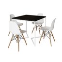 Ver imagem 2 de Mesa Jantar Industrial Preta 90x90cm Base V Ferro Branco com 4 Cadeiras Eames Eiffel Madeira Brancas
