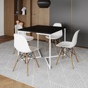 Ver imagem 1 de Mesa Jantar Industrial Preta 90x90cm Base V Ferro Branco com 4 Cadeiras Eames Eiffel Madeira Brancas