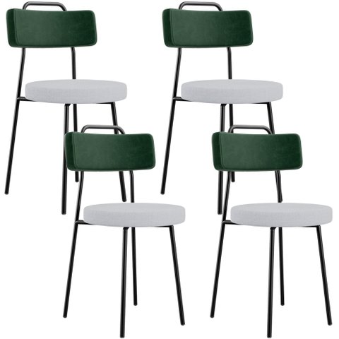 Kit 04 Cadeiras Decorativa Estofada Sala Jantar Barcelona L02 Facto Verde Musgo Linho Cinza - Lyam L