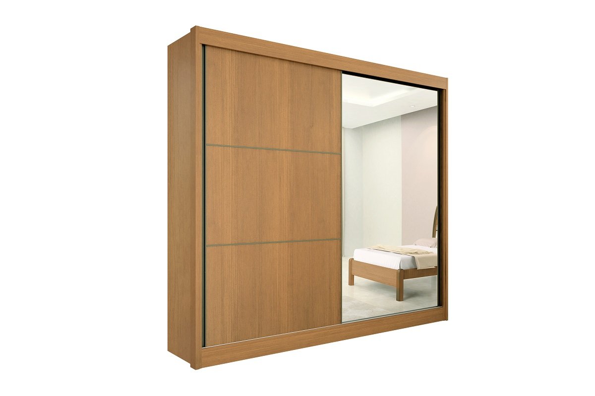 Guarda Roupa Casal com Espelho 2 Portas de Correr Titanium 100% Mdf D Doro Móveis - Cinamomo/off Whi