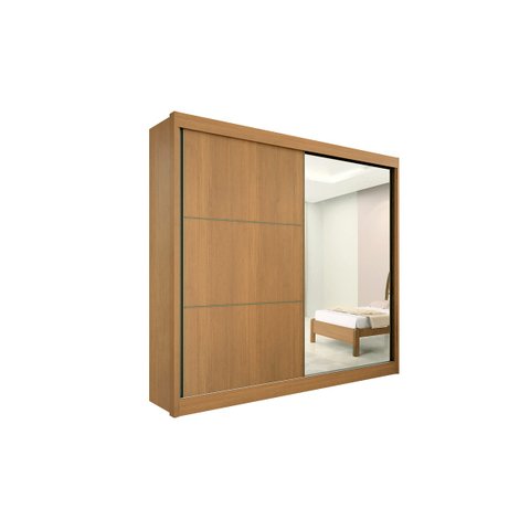 Guarda Roupa Casal com Espelho 2 Portas de Correr Titanium 100% Mdf D Doro Móveis - Cinamomo/off Whi