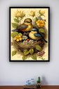 Ver imagem 1 de Quadro Decorativo Pássaros Ninho Fruta Flores - 70x50cm:moldura Preta