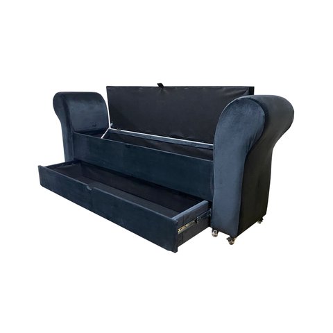 RECAMIER PUFF BAÚ SAPATEIRA COM BRAÇOS E GAVETA 1,38 CM PARA CAMA BOX PADRÃO - PRETO