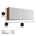 Ver imagem 3 de Armário Aéreo Cozinha Andréia 150cm 4 Portas Multiuso Mdp Amêndoa Branco - Desk Design