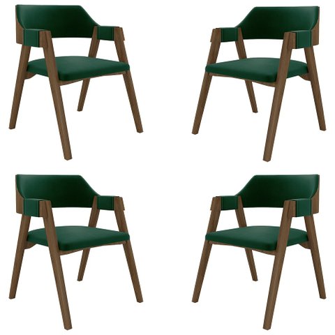 Kit 4 Cadeiras Sala de Jantar e Jogos Carteados Madeira Maciça Poker Veludo Verde/nogueira G42 - Gra
