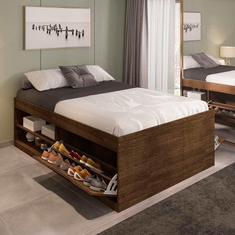 Cama Bau Casal com Sapateira Embutida Malbec Vanessa Framar