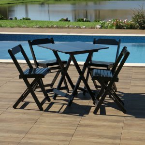 Jogo de Mesa Dobrável 70 X 70 com 4 Cadeiras Dobráveis Preto - Móveis Britz