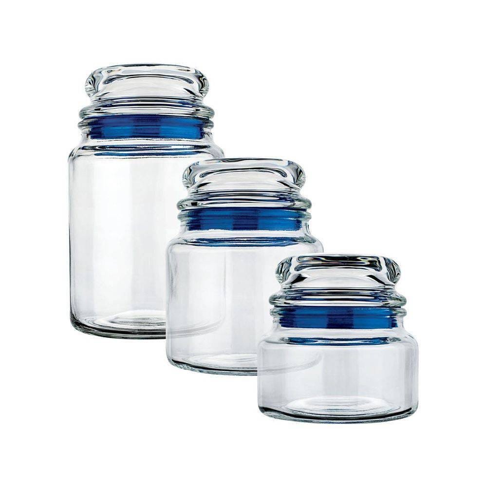 Conjunto de Potes de Vidro Multiuso Euro Vdr1129 3 Pc. Azul