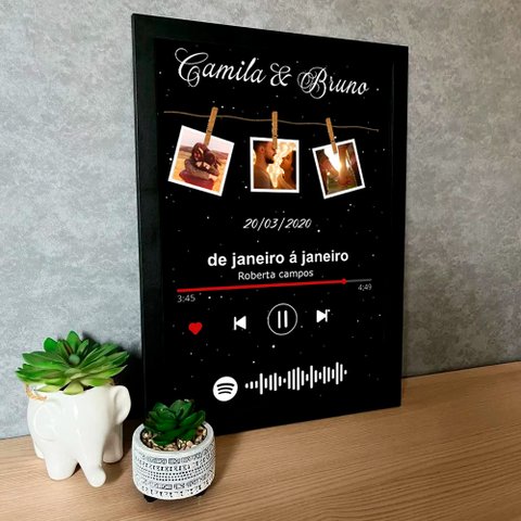 Quadro Personalizado com Foto e Música Casal em Moldura Caixa Tacolado Papel de Parede Moldura Caixa