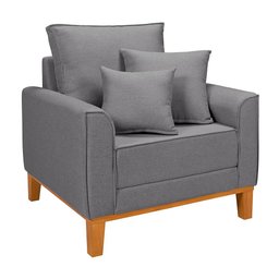 Conjunto de Sofá Living Beny 2 Lugares com Poltrona Base Madeira Linho - 4