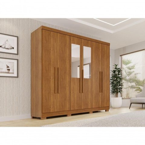 Guarda Roupa Casal Crsal 6 Portas 2 Gavetas MDP com Espelhos Cinamomo Multimóveis 180cm