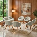 Ver imagem 1 de Kit 8 Poltrona Sala Decorativa Louis Veludo Gelo Pés Palito Castanho