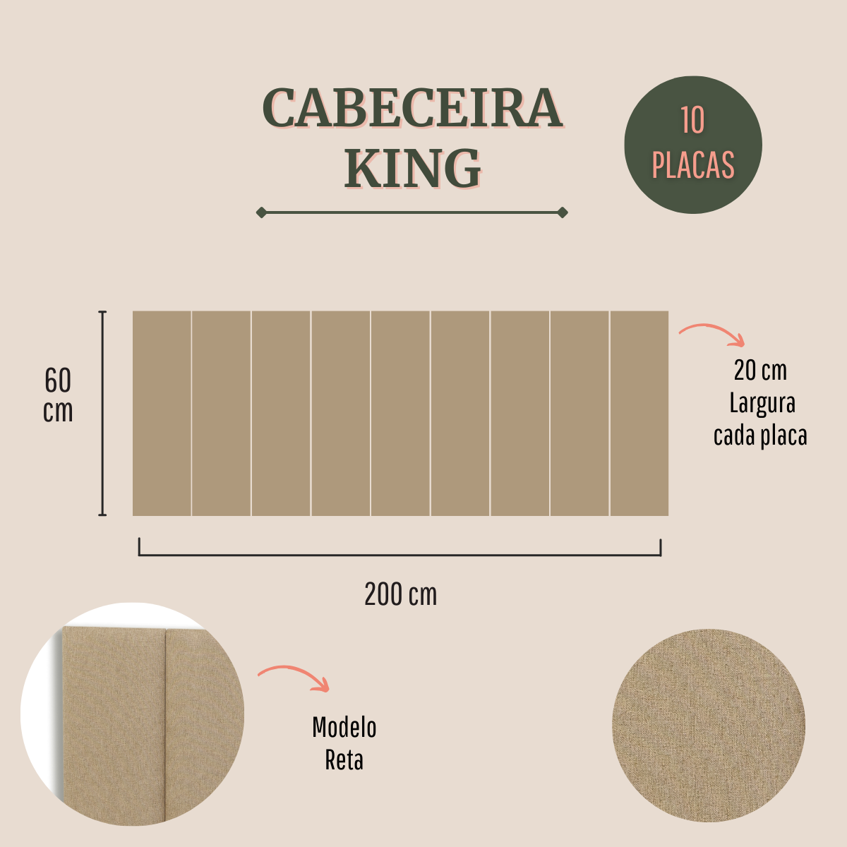 Cabeceira King 200x60 Cama Box Modulada Reta Linho Bege - 3