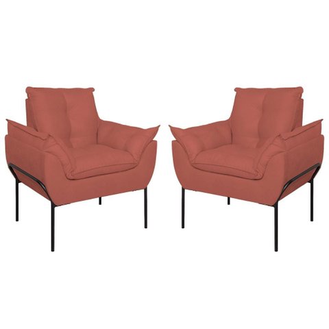 Kit 2 Poltronas Luxo Base Reforçada Metal Preto Cor:rosa