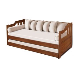 Sofá Cama Solteiro Madeira Maciça com Cama Auxiliar Atraente Imbuia - 3
