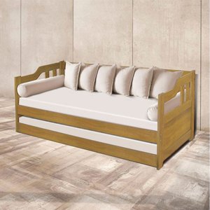 Sofá Cama Solteiro Madeira Maciça com Cama Auxiliar Atraente Imbuia
