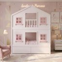 Ver imagem 1 de Beliche Casinha Dos Sonhos com Gavetas e Fechamento Inferior em Madeira Maciça Branco/Rosa Housin