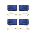 Ver imagem 1 de Kit 4 Poltrona Reforçadas Decorativa Sala de Estar Carla Base Ferro Dourada Suede Azul Marinho