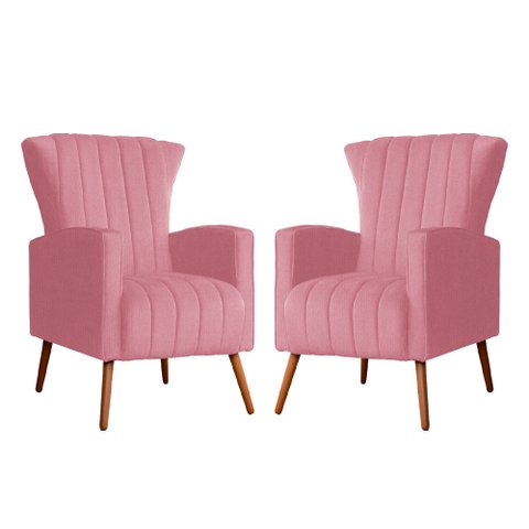 Kit 02 Poltrona Decorativa Melinda Suede Rosa - Fm