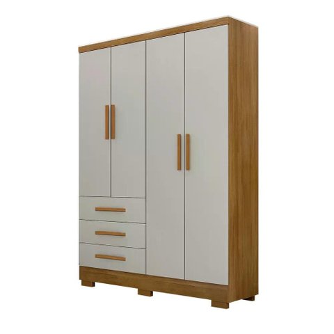 Guarda Roupa Encant 4 Portas 3 Gavetas Cor:Cumaru Fendi
