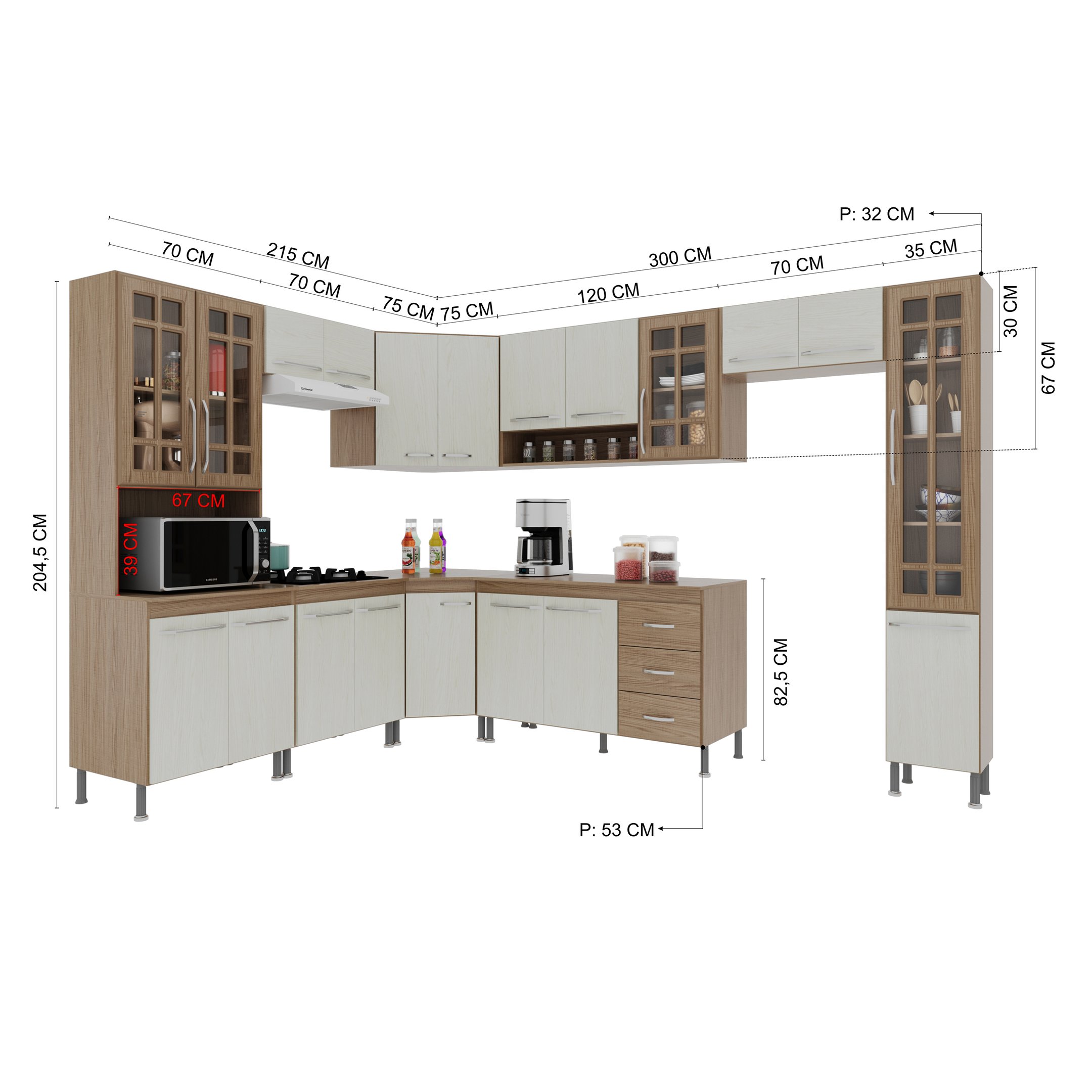 Cozinha Modulada Completa Fidelitá Paris 9 Peças 515cm 20 Portas 3 Gavetas com Tampo - 4