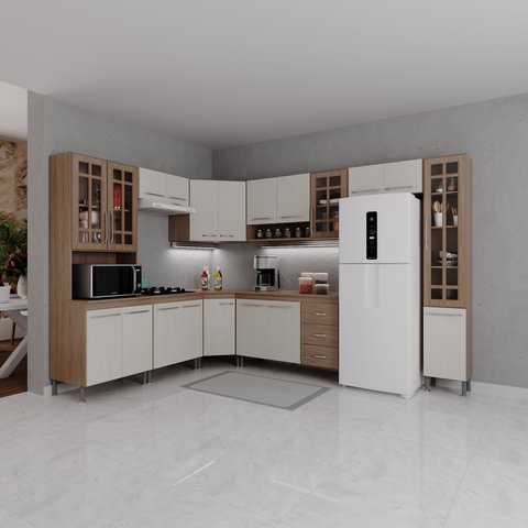 Cozinha Modulada Completa Fidelitá Paris 9 Peças 515cm 20 Portas 3 Gavetas com Tampo