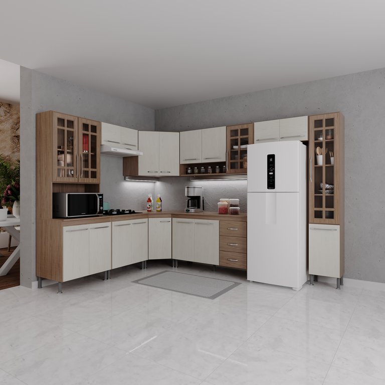 Cozinha Modulada Completa Fidelitá Paris 9 Peças 515cm 20 Portas 3 Gavetas com Tampo