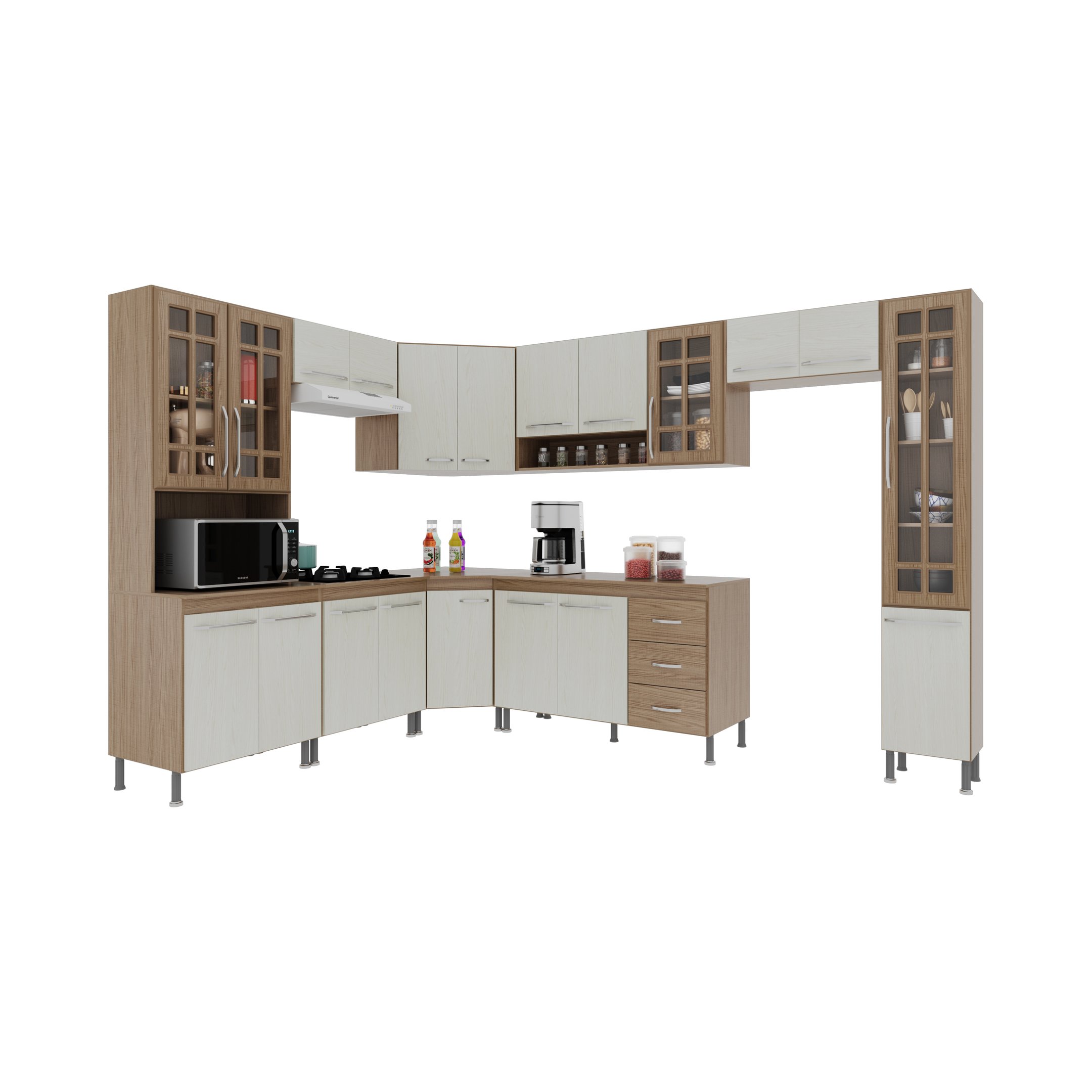 Cozinha Modulada Completa Fidelitá Paris 9 Peças 515cm 20 Portas 3 Gavetas com Tampo - 3