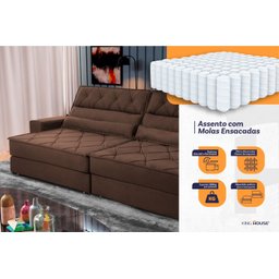 Sofá Retrátil Reclinável 300cm Albany Suede Velut com Molas Ensacadas - King House - 4