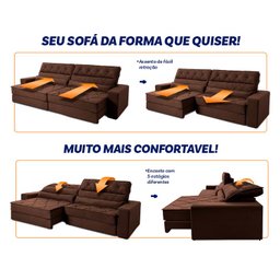 Sofá Retrátil Reclinável 300cm Albany Suede Velut com Molas Ensacadas - King House - 5