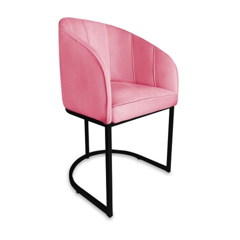 Poltrona Mia Suede Rosa Base Metálica Preta - Belliv Decor