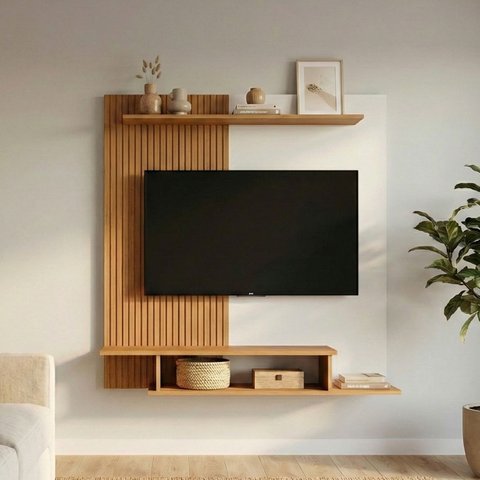 Painel para Tv até 42 Polegadas Mônaco Ripado com Nichos:ripado/off White