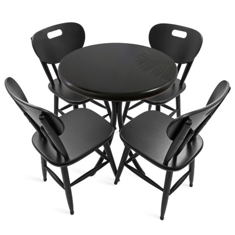 Cj Mesa Madeira 60cm - Bistrô Fixa 78cm + 4 Cadeiras 43 - Preta - Liso
