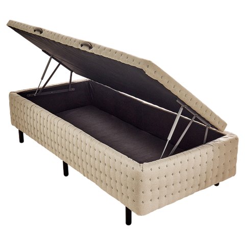 Cama Box Baú Solteiro Horse Bouclé Bege 88x188cm Apolospuma