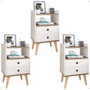 Ver imagem 1 de Jogo 3 Mesas Cabeceira Dream Lateral Cama Casal Solteiro Decoração Quarto Kit Mesinhas Retrô -