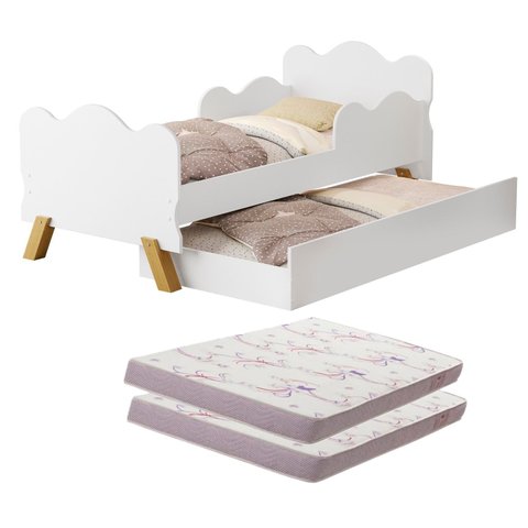 Mini Cama Infantil Juvenil Angel Branco com Auxiliar de Mdf + 2 Colchões D18