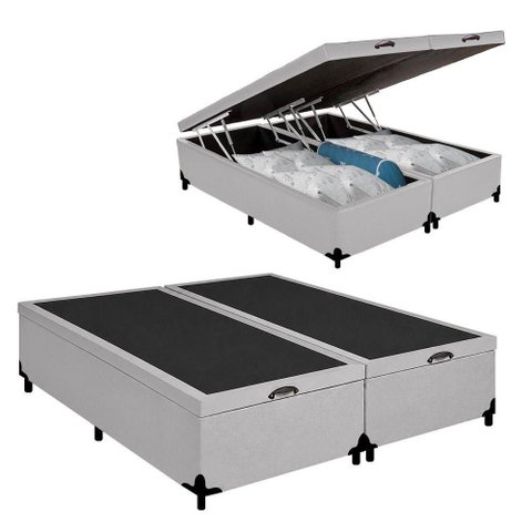 Cama Box com Baú Casal Bipartido Sintético Pneumático Cinza Royal Sleep