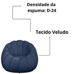 Poltrona Decorativa Concha Base Arco Giratória Veludo Cor Marinho - 3