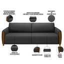 Ver imagem 2 de Sofá 03 Lugares para Sala de Estar Pés em Madeira 223 Cm Flora M03 Couríssimo Preto - Lyam Decor