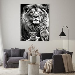 Quadro Decorativo Animais Leão e Seus Filhotes - 120x80 Cm - 2