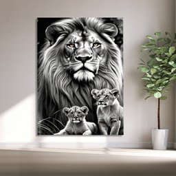 Quadro Decorativo Animais Leão e Seus Filhotes - 120x80 Cm - 4