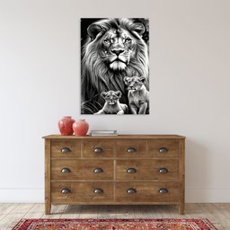 Quadro Decorativo Animais Leão e Seus Filhotes - 120x80 Cm - 5