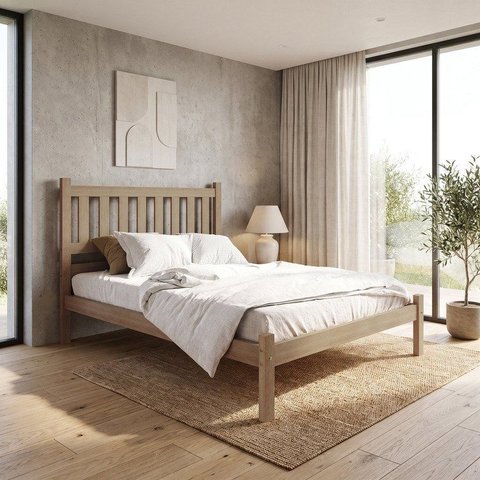 Cama Casal Rústica Madeira Maciça Jasmim Marrom/Envelhecida
