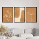 Ver imagem 2 de Kit 3 Quadros Abstratos Folhas Aquarela Marrom 24x18cm - com vidro:Madeira preta