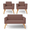 Ver imagem 5 de Sofá Namoradeira com 2 Poltronas Pés Palito Castanho Marisa Veludo D03 - D\'rossi Cor Rose