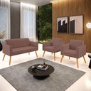 Ver imagem 1 de Sofá Namoradeira com 2 Poltronas Pés Palito Castanho Marisa Veludo D03 - D\'rossi Cor Rose