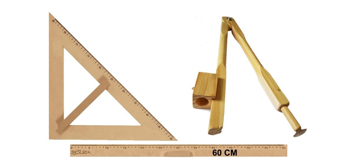 Kit Geométrico do Professor Régua 60 cm 1 Compasso Para Quadro Branco 40 cm 1 Esquadro 45 Graus Souz - 1