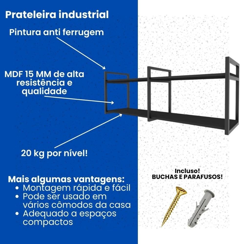 Prateleira Lavanderia Preto Area de Serviço Nicho Moderno Suspenso Madeira - 6